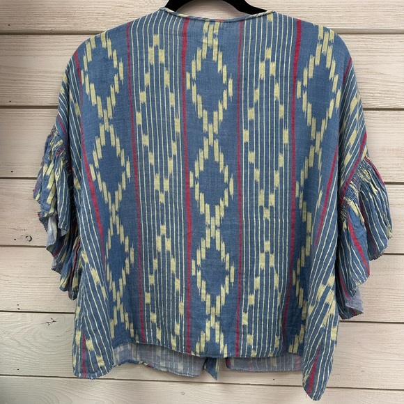 SAYLOR Blue and Purple Flutter Sleeve Crop Blouse - Picture 6 of 7